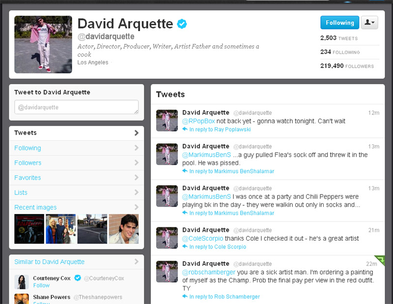 David Arquette tweeting about Rob Schamberger's art
