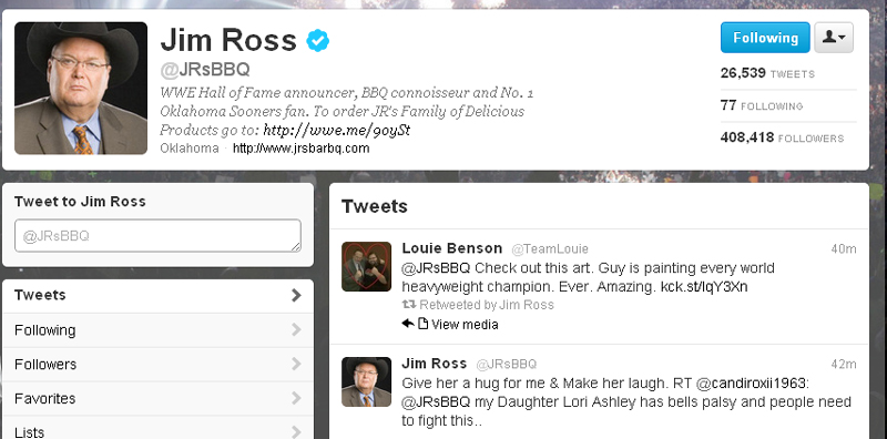 Jim Ross Tweeting about Rob Schamberger's Kickstarter