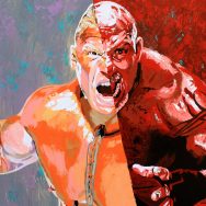 Brock Lesnar vs Goldberg painting by Rob Schamberger